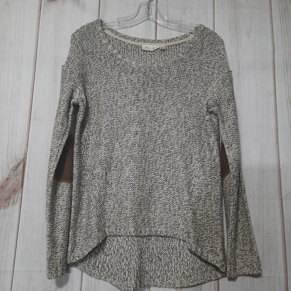Ladies Medium Elbow Patch Sweater Textured Knit Hi Low‎ Crew Neck Comfy Pullover